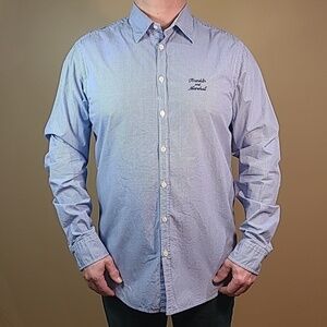 FRANKLIN & MARSHALL Men's Long Sleeved Button-Down Shirt, Blue/White Gingham